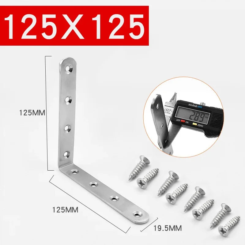 Stainless Steel 90 Degree Angle Bracket Corner Brackets Joint Bracket Fastener Furniture Door Cabinet Screens Wall with Screws