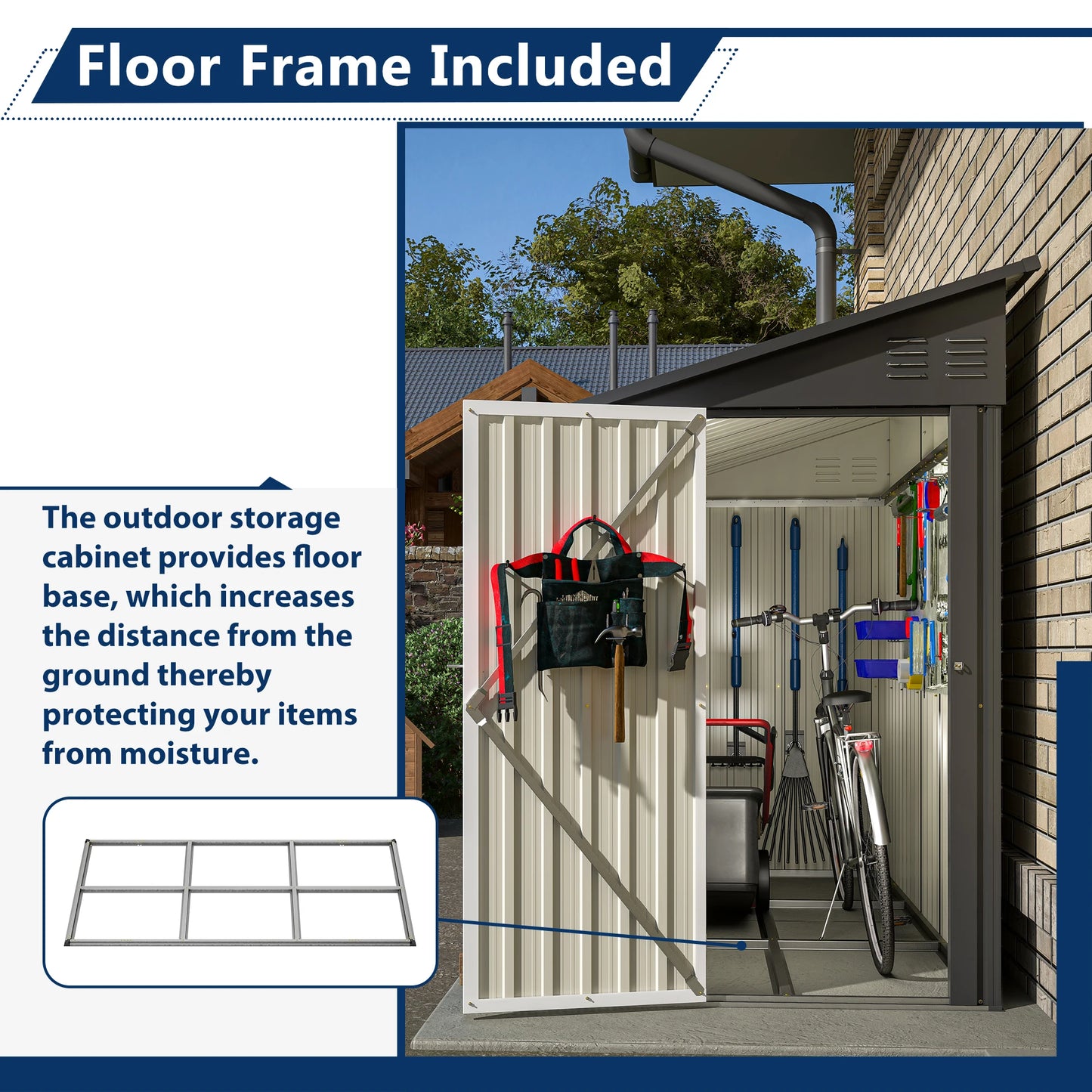 Storage Shed 4 * 8 FT Lean to Shed Metal Sheds & Outdoor Storage Cabinet Lockable Tool Organization Bike Mower Shed Portable Out