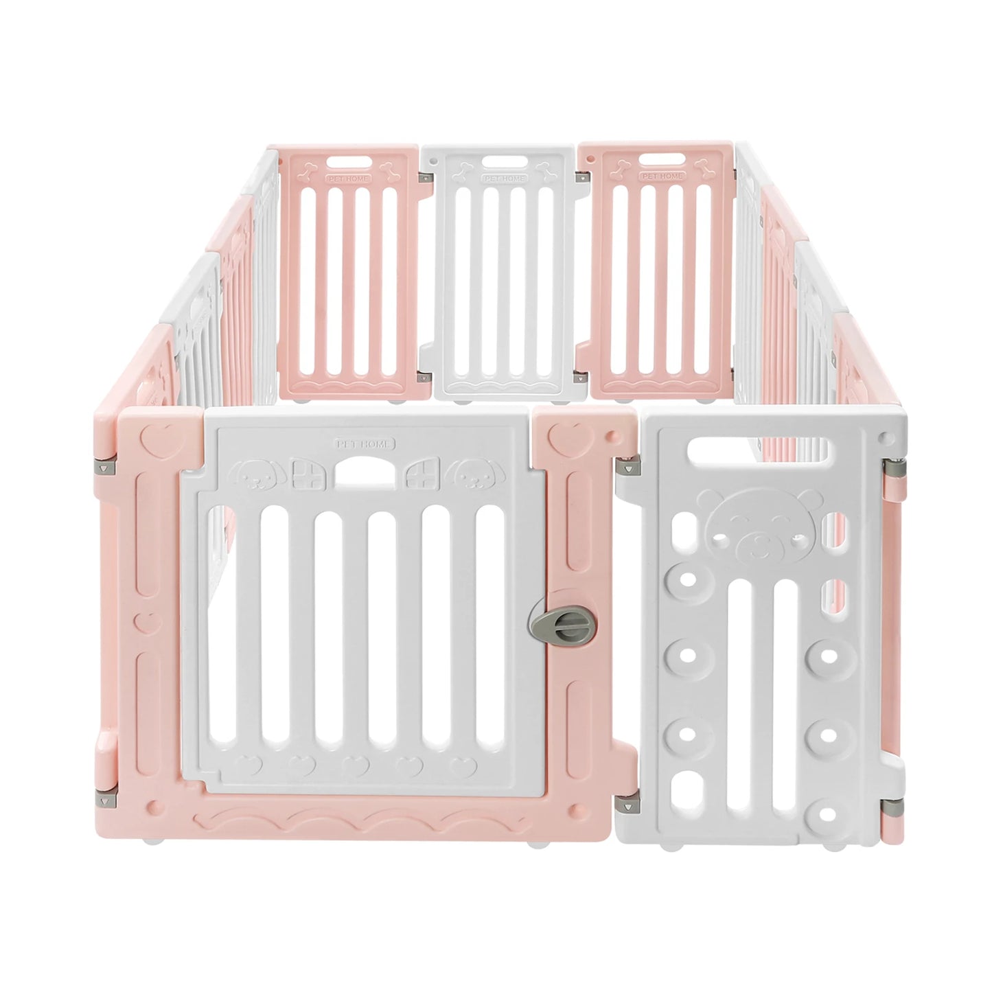 Hexagon Dog Playpen with Safety Door & Non-Slip Base, 25.6" HDPE Pet Fence for Puppy/Kitten, 13 Panels Blue/Pink/Green