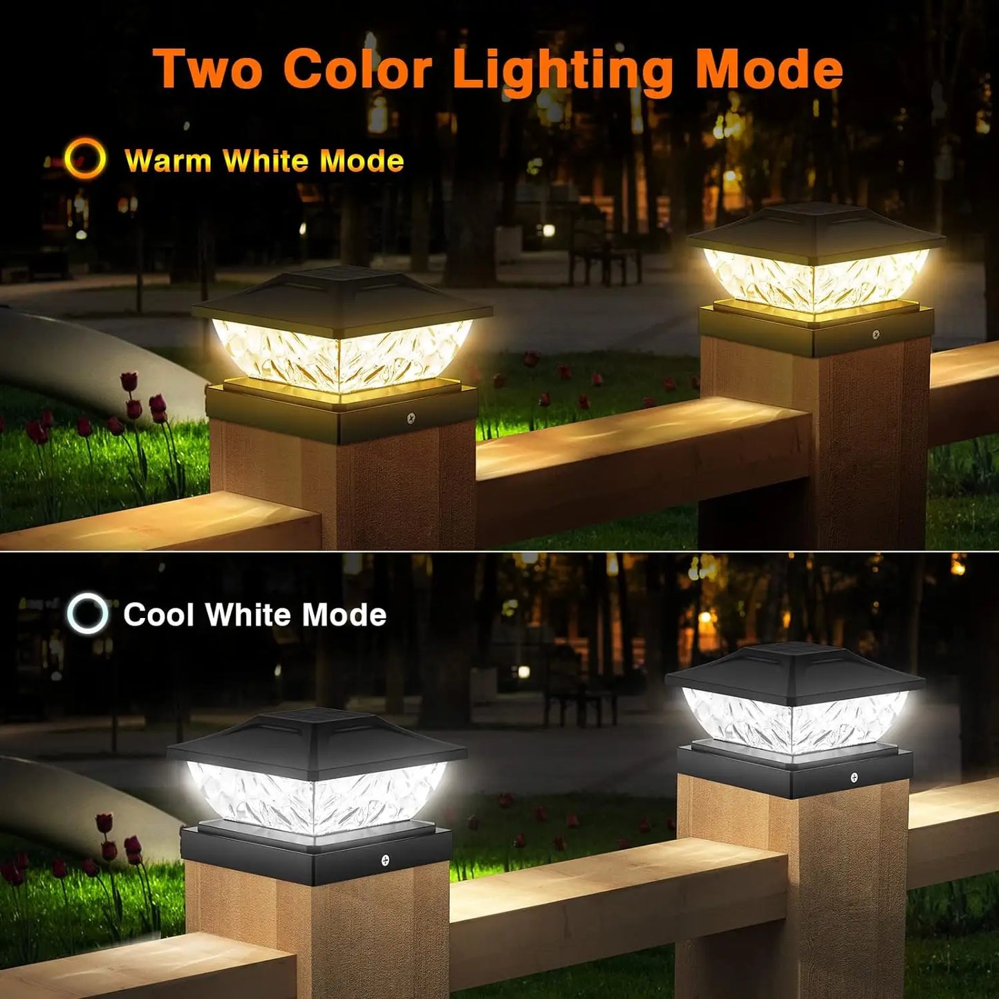 8 Pack 2 Mode Bright Solar Post Lights, Solar Powered Deck Lights for 4x4 4.5x4.5 5x5 Posts in Garden Decor, Black/White