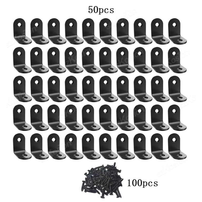 10~50PCS Black Stainless Steel L Shaped Bracket 90 Degree Right Angle Corner Brackets with Screw  for DIY Wood Furniture Cabinet