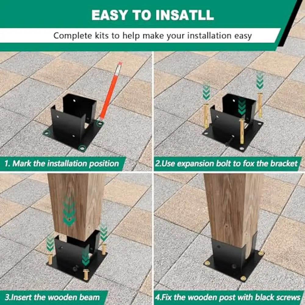 Galvanized Steel Fence Post Base Kit 4x4 Wood Post Bracket Set