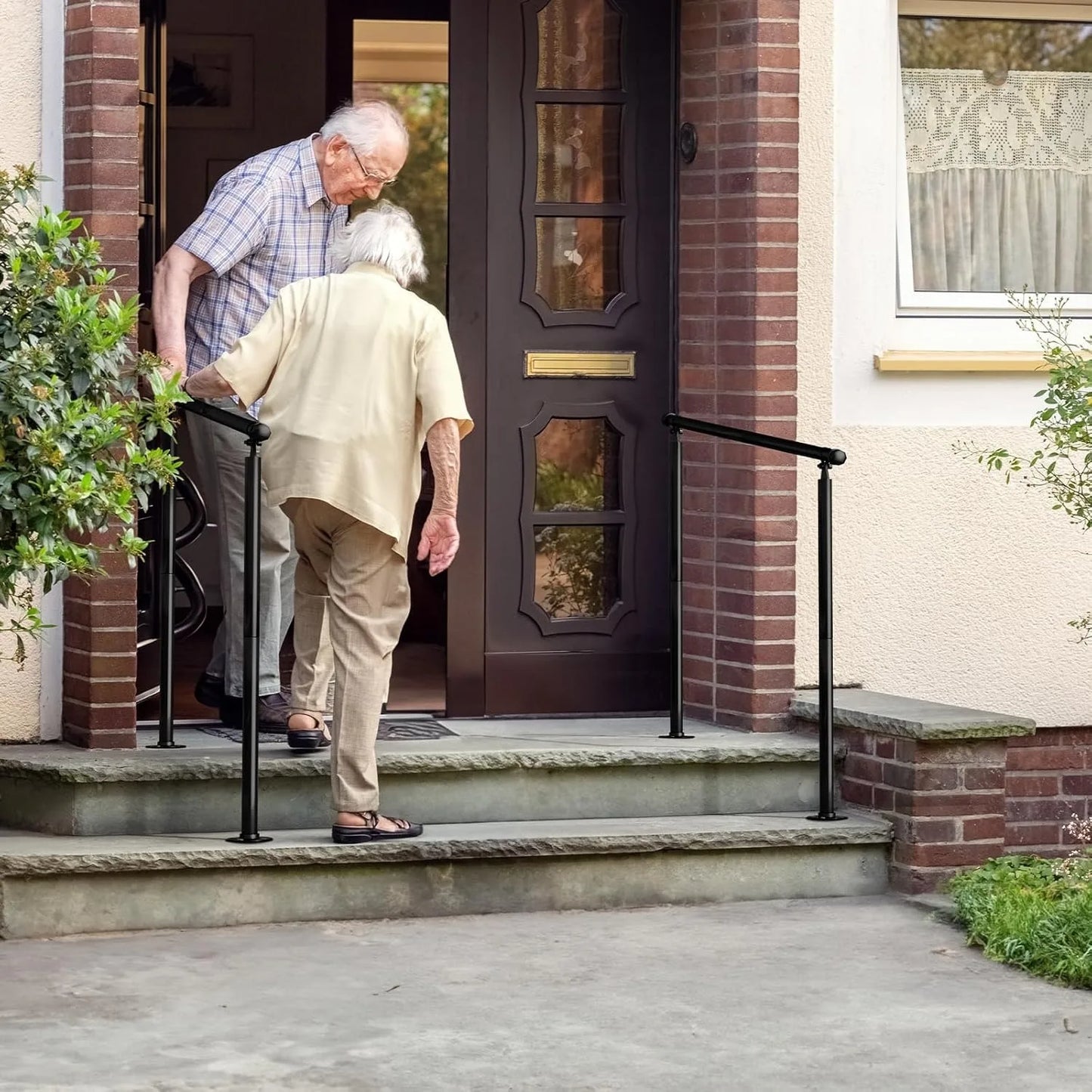Metal Outdoor Step Handrails for 2-3 Steps - Black Porch & Deck Railing with Install Kit for Concrete/Patio
