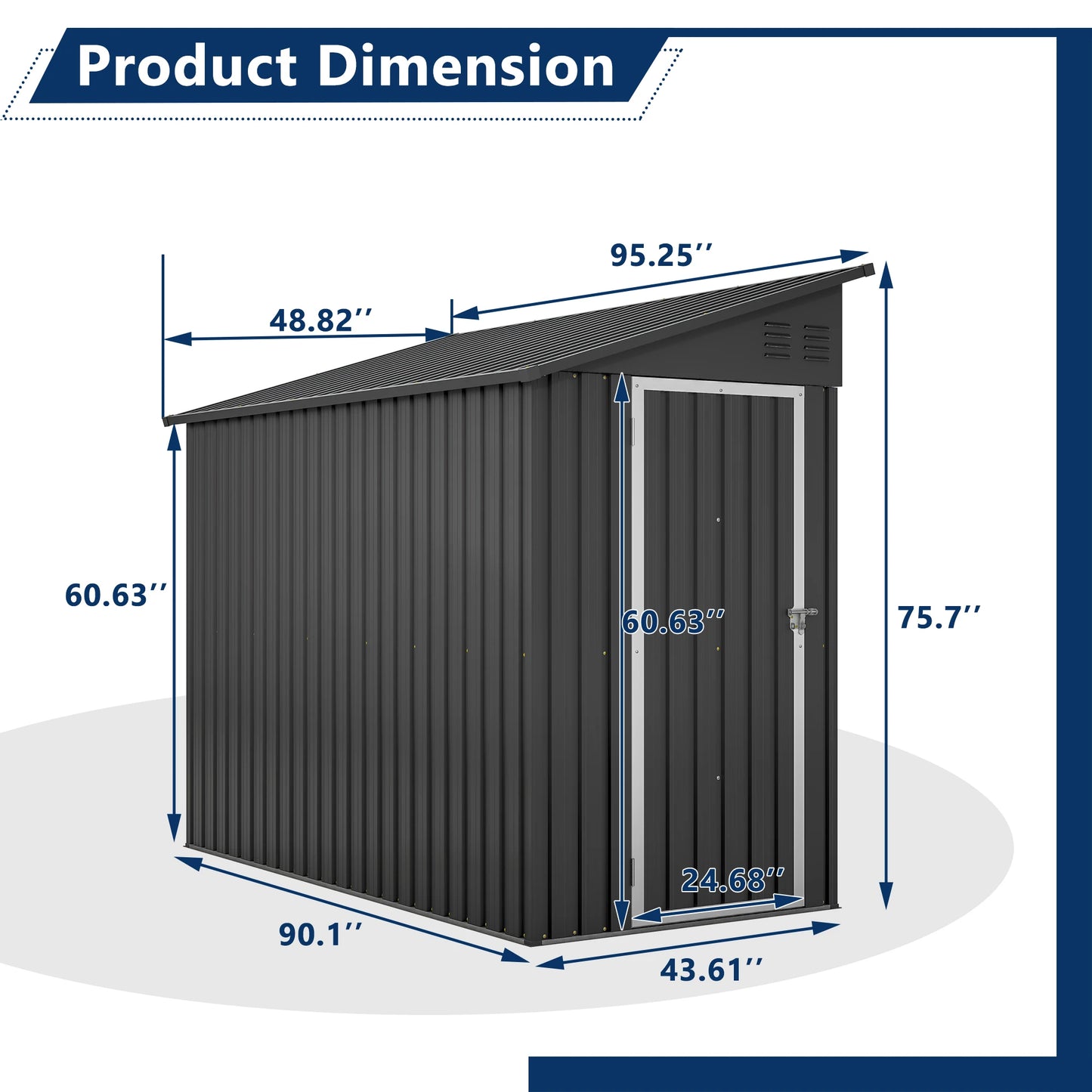 Storage Shed 4 * 8 FT Lean to Shed Metal Sheds & Outdoor Storage Cabinet Lockable Tool Organization Bike Mower Shed Portable Out