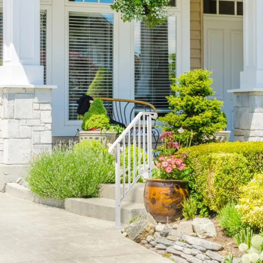 Handrails for Outdoor Steps Iron Handrail Fits 2 Step Transitional Handrail with Installation Kit White