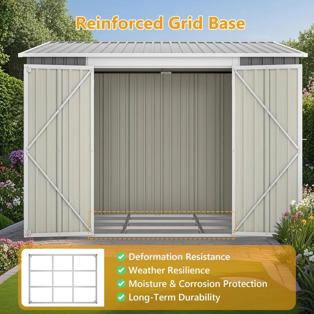 1 6x8FT Metal Outdoor Storage Shed with Floor Frame,Large Tool&Lawn Mower Shed with Two Lockable Doors for Garden Backyard Patio