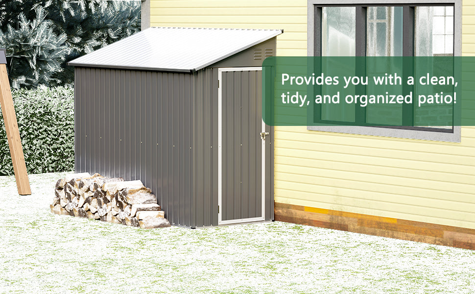 Storage Shed 4 * 8 FT Lean to Shed Metal Sheds & Outdoor Storage Cabinet Lockable Tool Organization Bike Mower Shed Portable Out