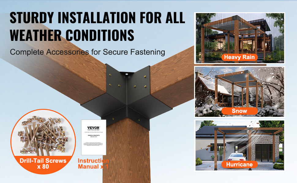1 SucceBuy Pergola Bracket Kit 6inchx6inch 4pcs 3 Way Easy Installation For Gazebos Patio Pergolas Log Cabin Outdoor Hardware