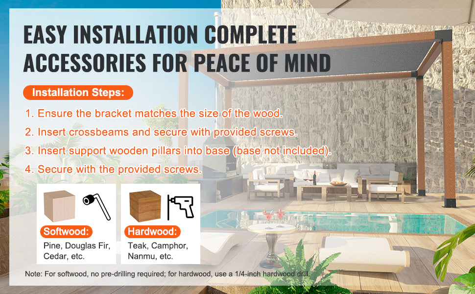 1 SucceBuy Pergola Bracket Kit 6inchx6inch 4pcs 3 Way Easy Installation For Gazebos Patio Pergolas Log Cabin Outdoor Hardware