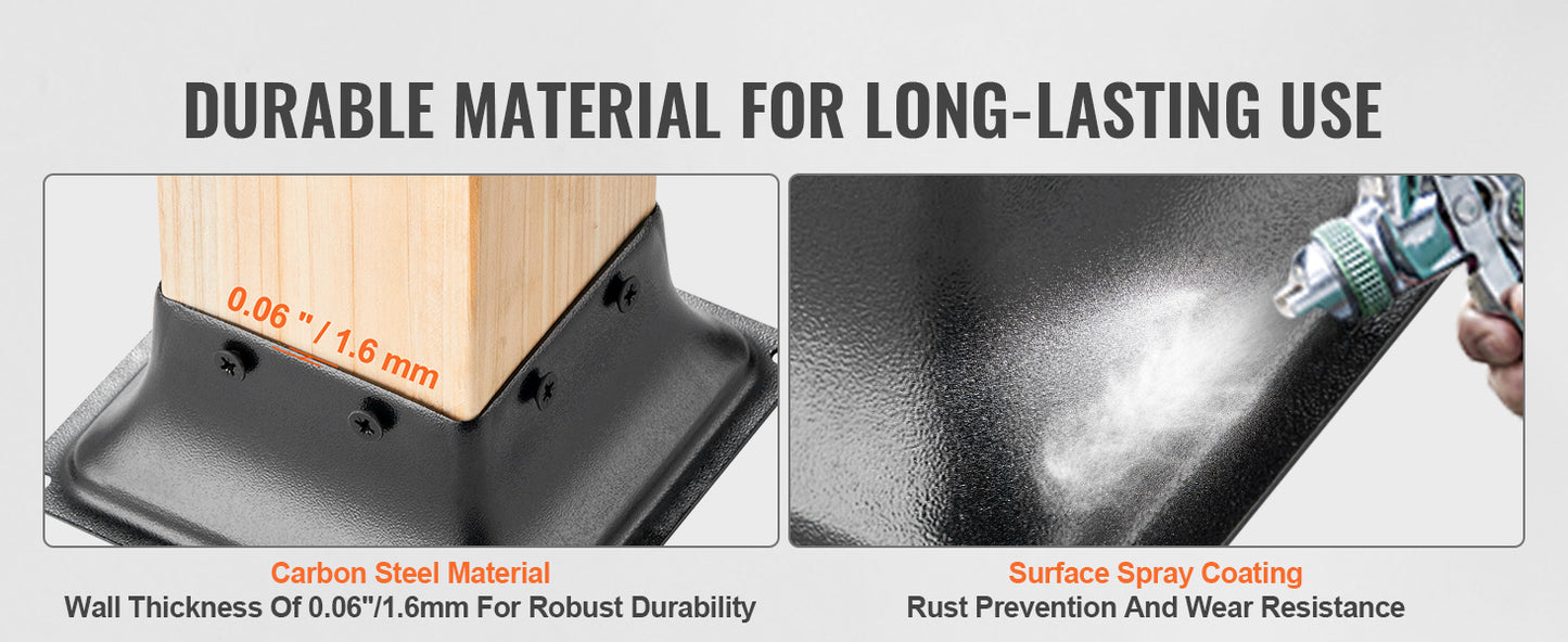 SucceBuy 4x4 Post Base Internal 3.6"x3.6" Heavy Duty Powder-Coated Steel Post Bracket for Deck Porch Handrail Railing Support