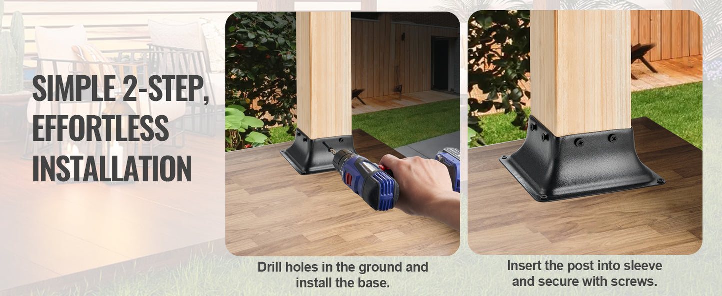 SucceBuy 4x4 Post Base Internal 3.6"x3.6" Heavy Duty Powder-Coated Steel Post Bracket for Deck Porch Handrail Railing Support