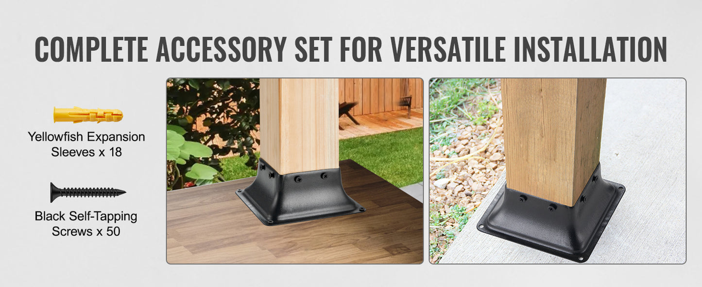 SucceBuy 4x4 Post Base Internal 3.6"x3.6" Heavy Duty Powder-Coated Steel Post Bracket for Deck Porch Handrail Railing Support