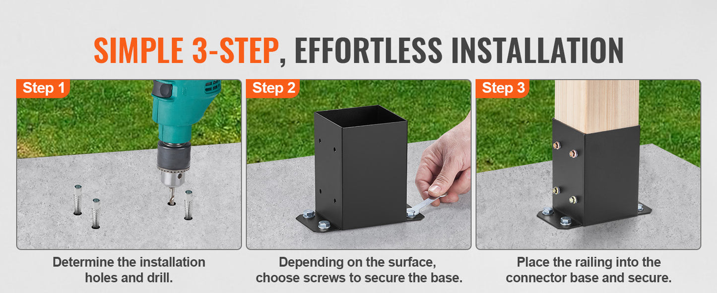 SucceBuy Post Base 10Pcs Inner Size 3.6x3.6Post Brackets Anchor Matte Brackets for Pavilion Deck Railing Support Deck Base Plate