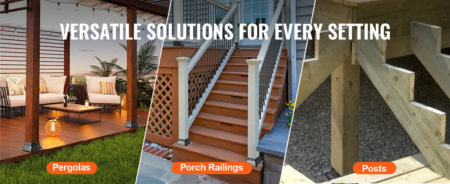 SucceBuy 4x4 Post Base Internal 3.6"x3.6" Heavy Duty Powder-Coated Steel Post Bracket for Deck Porch Handrail Railing Support