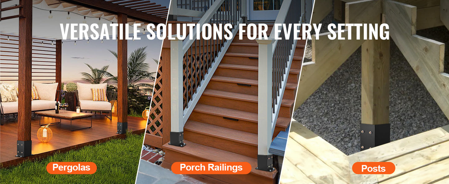 SucceBuy 4x4/ 6x6 Post Base 2/ 4 Pcs Powder-Coated Post Anchor Matte Black Wood Post Brackets for Pavilion Deck Railing