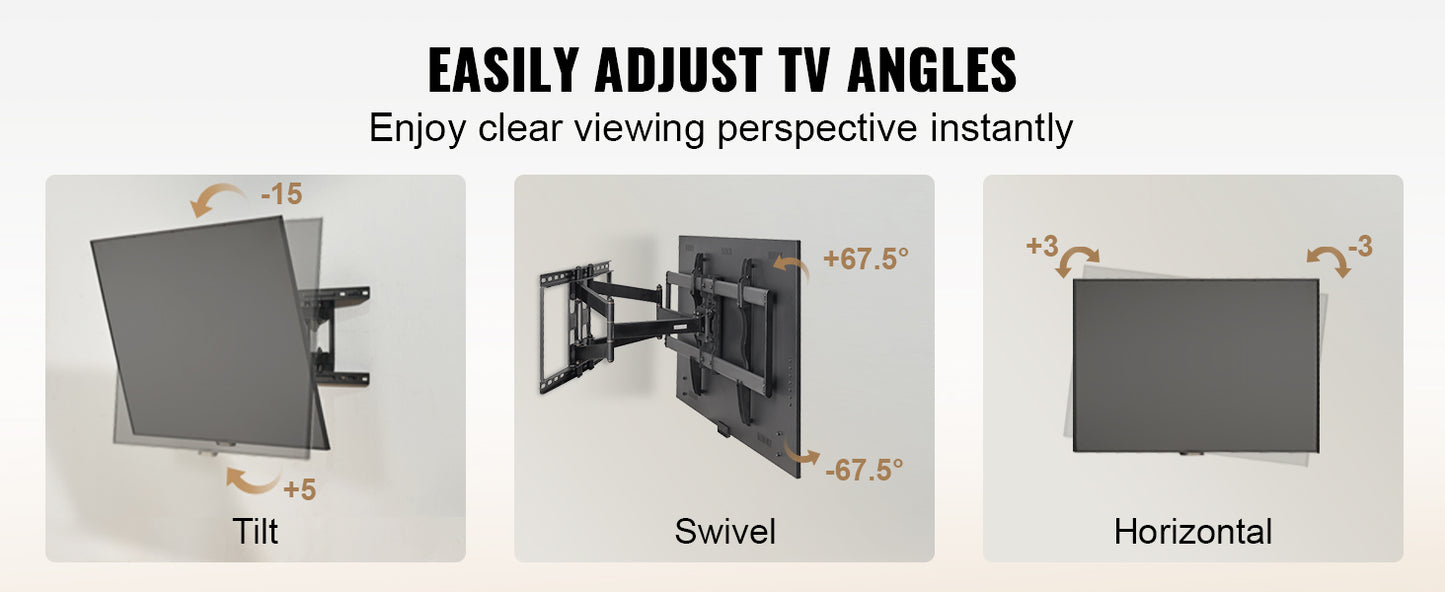 SucceBuy Full Motion TV Mount Fit for 26-90in TVs Swivel Tilt Horizontal Adjustment TV Wall Mount Bracket W/ Articulating Arms