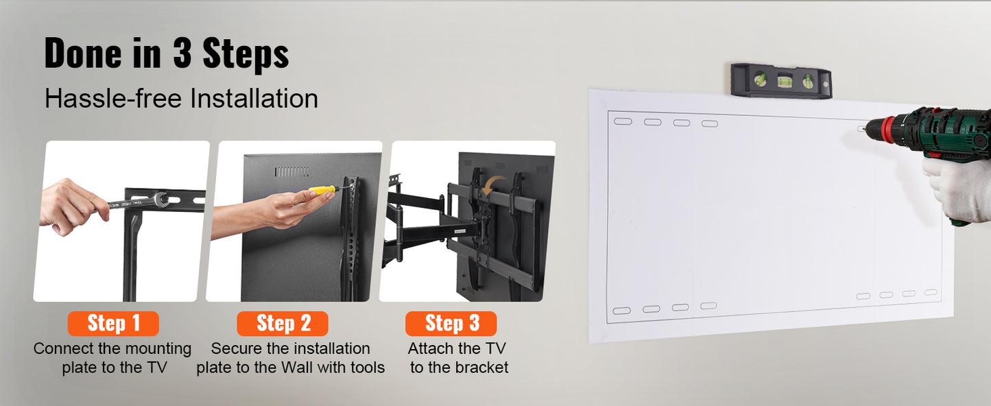 SucceBuy Full Motion TV Mount Fit for 26-90in TVs Swivel Tilt Horizontal Adjustment TV Wall Mount Bracket W/ Articulating Arms