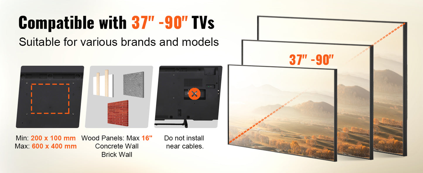 SucceBuy Full Motion TV Mount Fit for 26-90in TVs Swivel Tilt Horizontal Adjustment TV Wall Mount Bracket W/ Articulating Arms